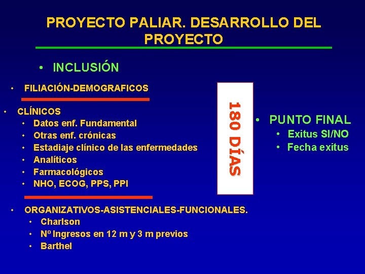 PROYECTO PALIAR. DESARROLLO DEL PROYECTO • INCLUSIÓN • CLÍNICOS • Datos enf. Fundamental •