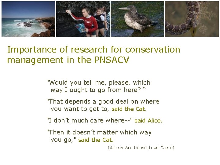 Importance of research for conservation management in the PNSACV "Would you tell me, please,