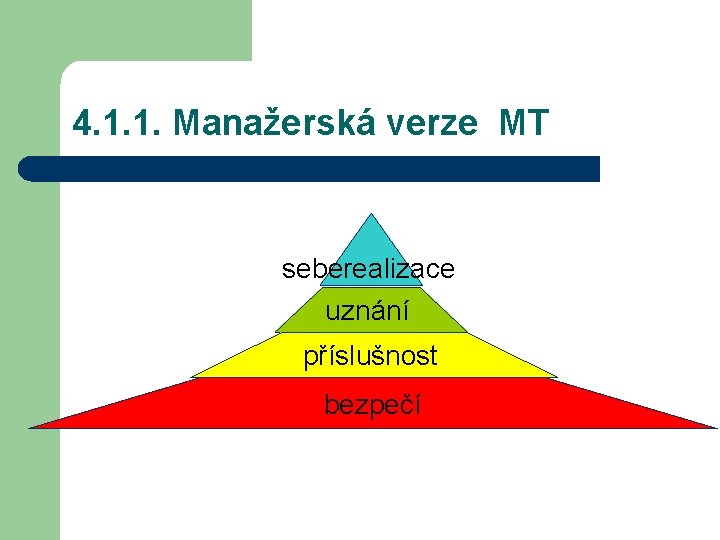 4. 1. 1. Manažerská verze MT seberealizace uznání příslušnost bezpečí 4. 1. 1. Manažerská verze MT seberealizace uznání příslušnost bezpečí
