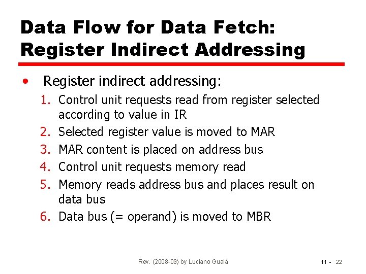 Data Flow for Data Fetch: Register Indirect Addressing • Register indirect addressing: 1. Control