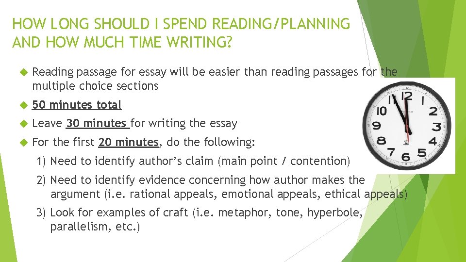 HOW LONG SHOULD I SPEND READING/PLANNING AND HOW MUCH TIME WRITING? Reading passage for