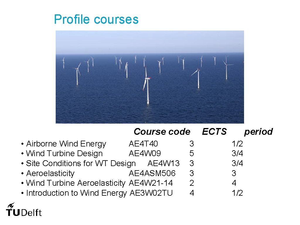 Profile courses Course code • Airborne Wind Energy AE 4 T 40 • Wind
