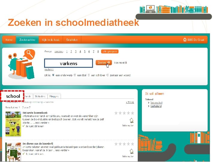 Zoeken in schoolmediatheek varkens sschool 