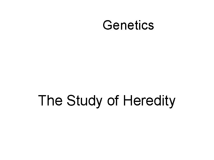 Genetics The Study of Heredity 