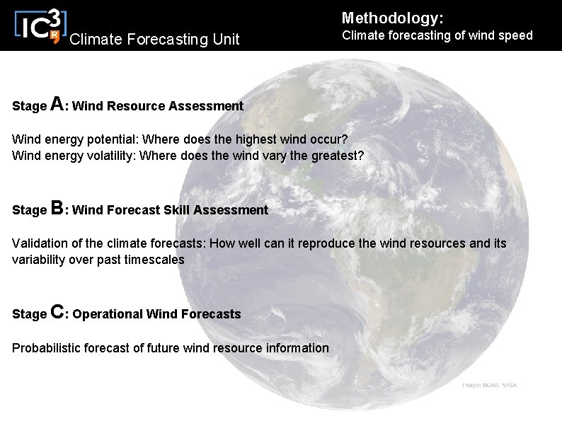 Methodology: Climate Forecasting Unit Climate forecasting of wind speed Stage A: Wind Resource Assessment