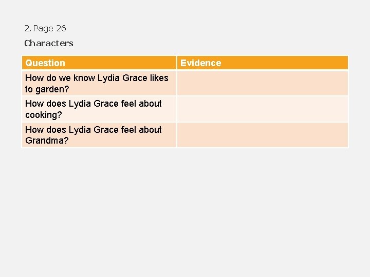2. Page 26 Characters Question How do we know Lydia Grace likes to garden?