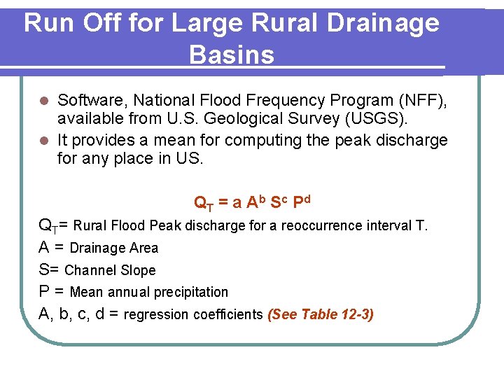 Run Off for Large Rural Drainage Basins Software, National Flood Frequency Program (NFF), available