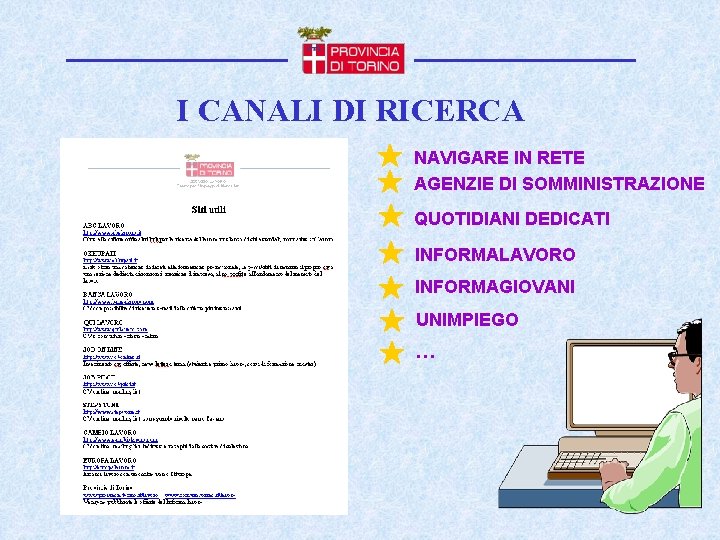 I CANALI DI RICERCA NAVIGARE IN RETE AGENZIE DI SOMMINISTRAZIONE QUOTIDIANI DEDICATI INFORMALAVORO INFORMAGIOVANI