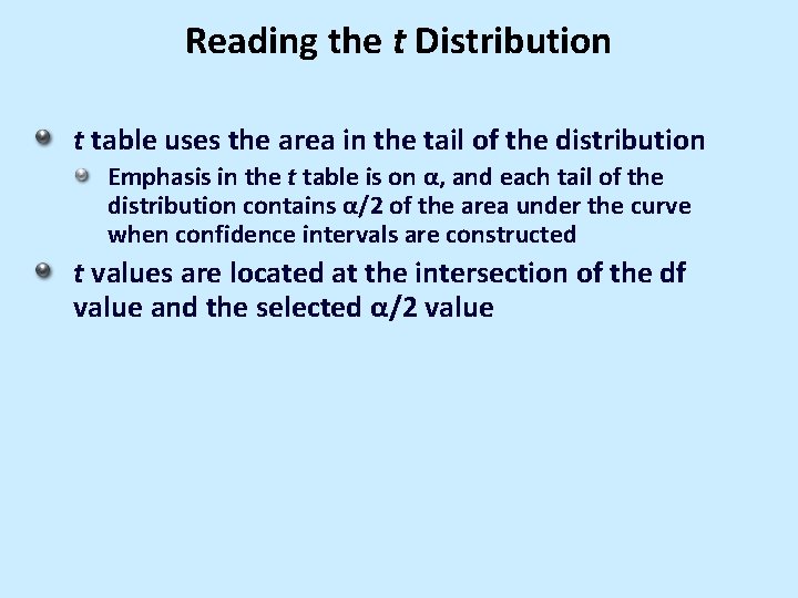 Reading the t Distribution t table uses the area in the tail of the Reading the t Distribution t table uses the area in the tail of the