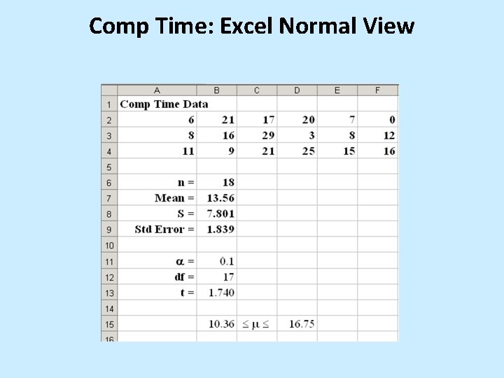 Comp Time: Excel Normal View Comp Time: Excel Normal View