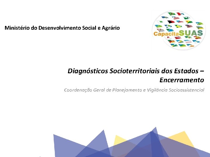 Ministério do Desenvolvimento Social e Agrário Diagnósticos Socioterritoriais dos Estados – Encerramento Coordenação Geral