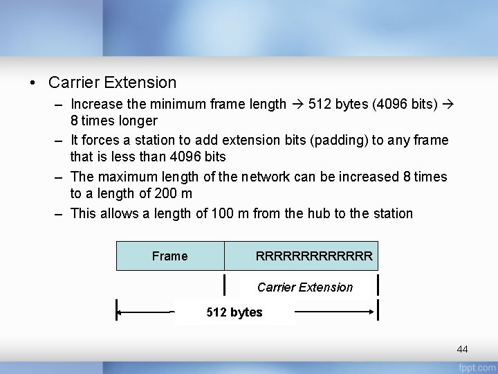  • Carrier Extension – Increase the minimum frame length 512 bytes (4096 bits)