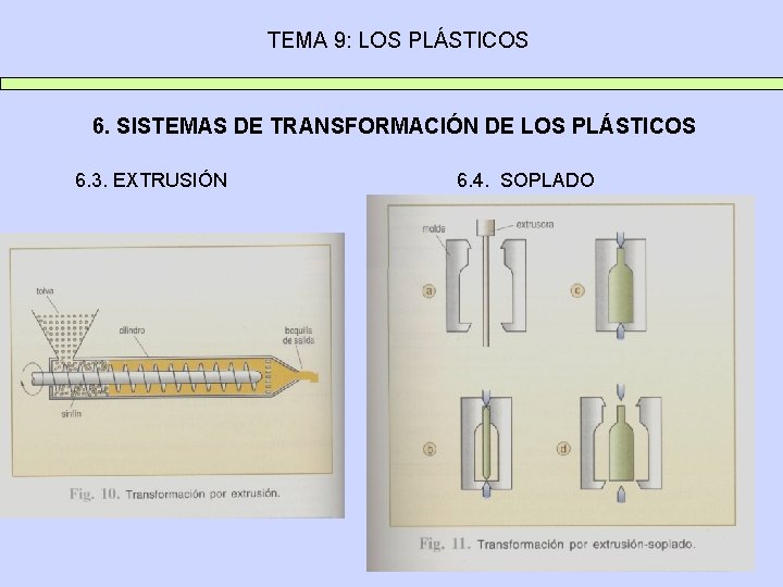 TEMA 9: LOS PLÁSTICOS 6. SISTEMAS DE TRANSFORMACIÓN DE LOS PLÁSTICOS 6. 3. EXTRUSIÓN TEMA 9: LOS PLÁSTICOS 6. SISTEMAS DE TRANSFORMACIÓN DE LOS PLÁSTICOS 6. 3. EXTRUSIÓN