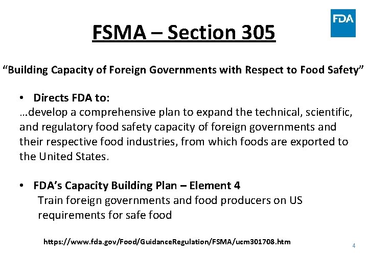 FSMA – Section 305 “Building Capacity of Foreign Governments with Respect to Food Safety”