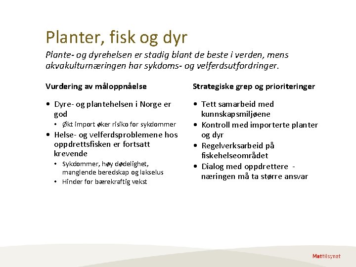 Planter, fisk og dyr Plante- og dyrehelsen er stadig blant de beste i verden, Planter, fisk og dyr Plante- og dyrehelsen er stadig blant de beste i verden,