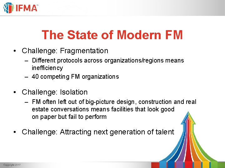 The State of Modern FM • Challenge: Fragmentation – Different protocols across organizations/regions means The State of Modern FM • Challenge: Fragmentation – Different protocols across organizations/regions means