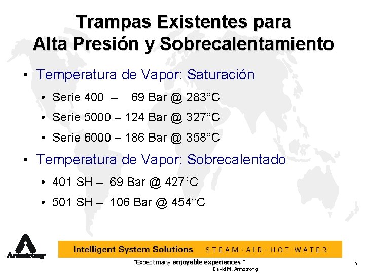 Trampas Existentes para Alta Presión y Sobrecalentamiento • Temperatura de Vapor: Saturación • Serie