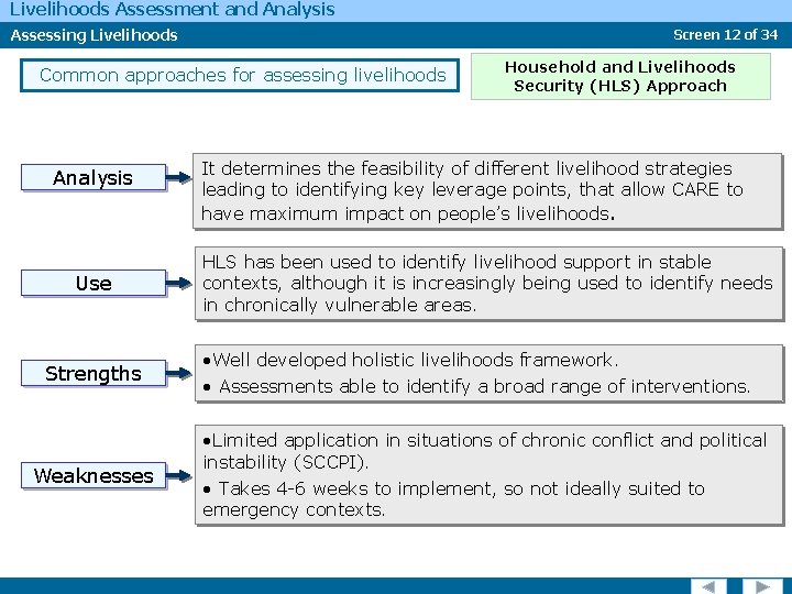 Livelihoods Assessment and Analysis Assessing Livelihoods Screen 12 of 34 Common approaches for assessing