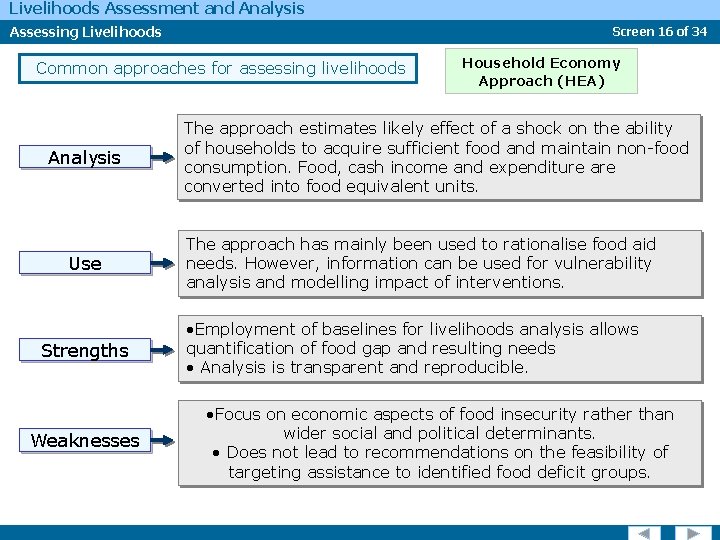 Livelihoods Assessment and Analysis Assessing Livelihoods Screen 16 of 34 Common approaches for assessing