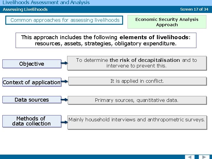 Livelihoods Assessment and Analysis Assessing Livelihoods Screen 17 of 34 Common approaches for assessing