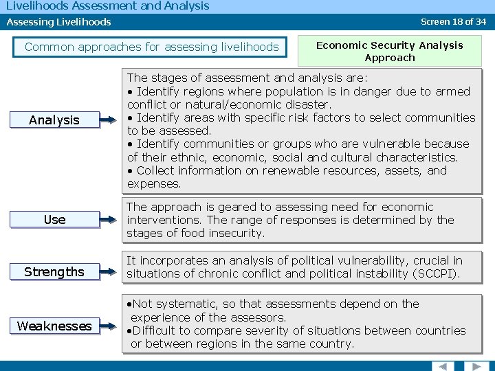 Livelihoods Assessment and Analysis Assessing Livelihoods Screen 18 of 34 Common approaches for assessing
