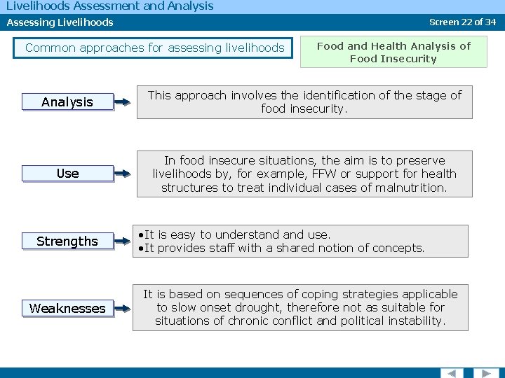 Livelihoods Assessment and Analysis Assessing Livelihoods Screen 22 of 34 Common approaches for assessing