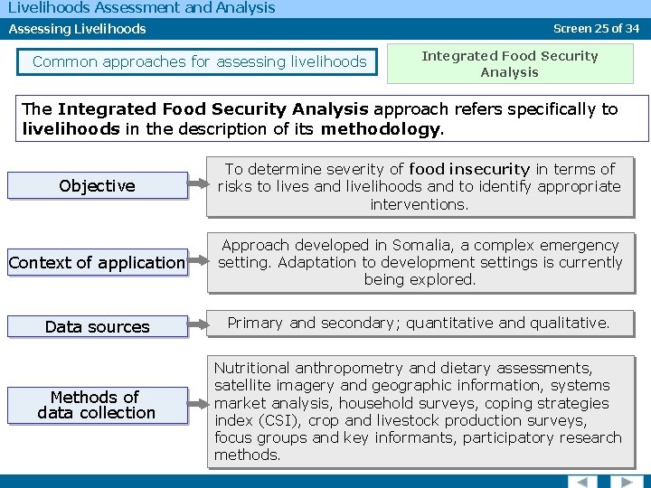 Livelihoods Assessment and Analysis Assessing Livelihoods Screen 25 of 34 Common approaches for assessing