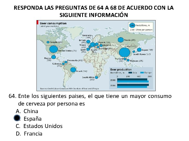 RESPONDA LAS PREGUNTAS DE 64 A 68 DE ACUERDO CON LA SIGUIENTE INFORMACIÓN 64.