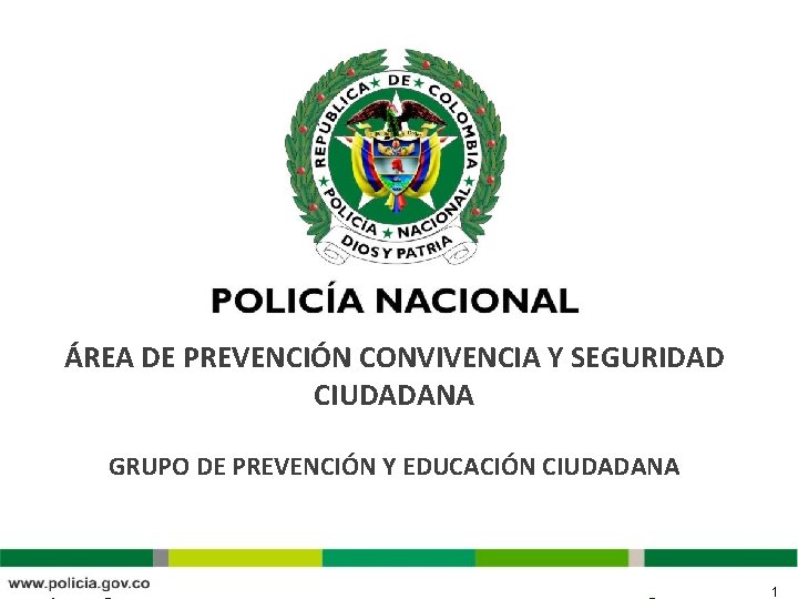 POLICÍA NACIONAL DE COLOMBIA ÁREA DE PREVENCIÓN CONVIVENCIA Y SEGURIDAD CIUDADANA GRUPO DE PREVENCIÓN