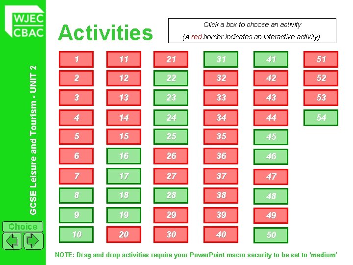 Click a box to choose an activity GCSE Leisure and Tourism - UNIT 2