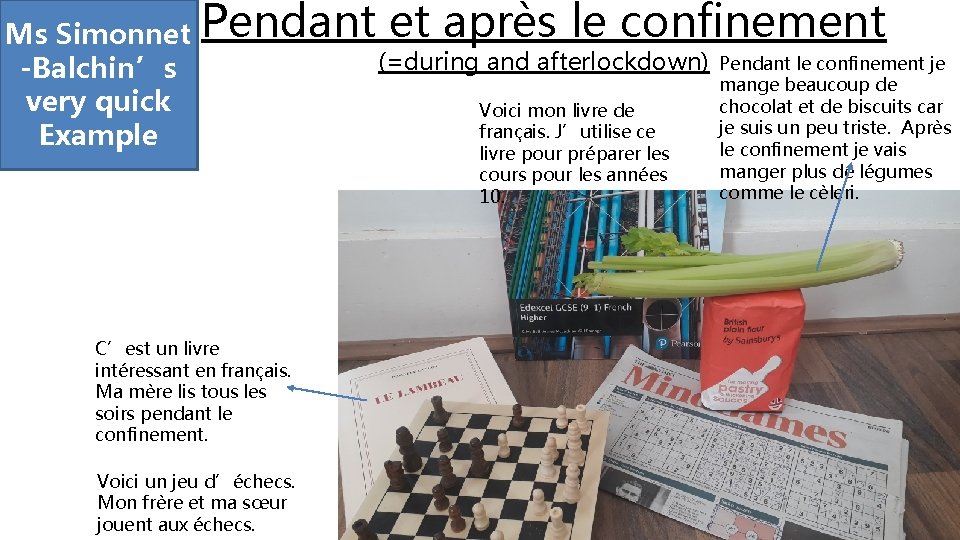 Ms Simonnet -Balchin’s very quick Example Pendant et après le confinement C’est un livre