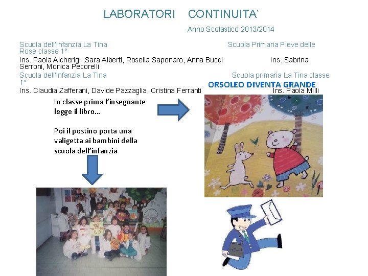 LABORATORI CONTINUITA’ Anno Scolastico 2013/2014 Scuola dell’Infanzia La Tina Scuola Primaria Pieve delle Rose