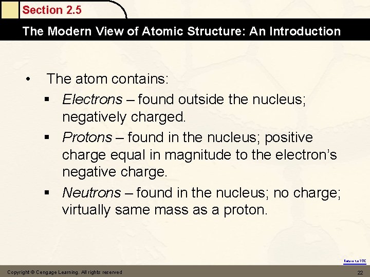 Section 2. 5 The Modern View of Atomic Structure: An Introduction • The atom