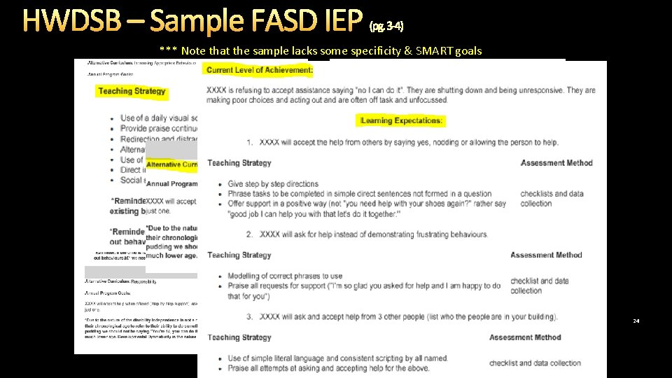HWDSB – Sample FASD IEP (pg. 3 -4) *** Note that the sample lacks HWDSB – Sample FASD IEP (pg. 3 -4) *** Note that the sample lacks