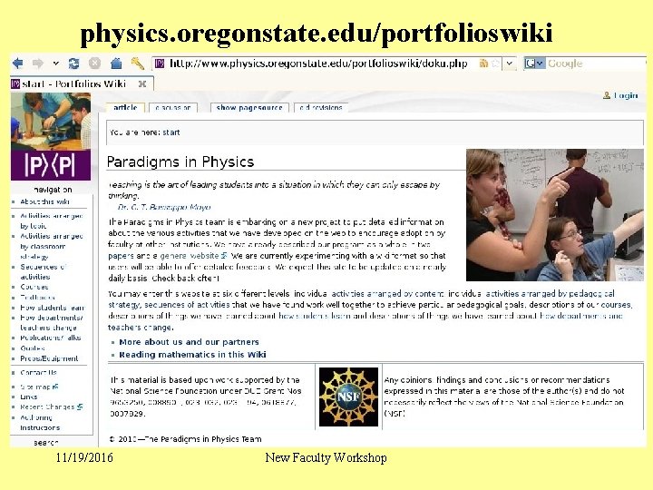 physics. oregonstate. edu/portfolioswiki 11/19/2016 New Faculty Workshop 