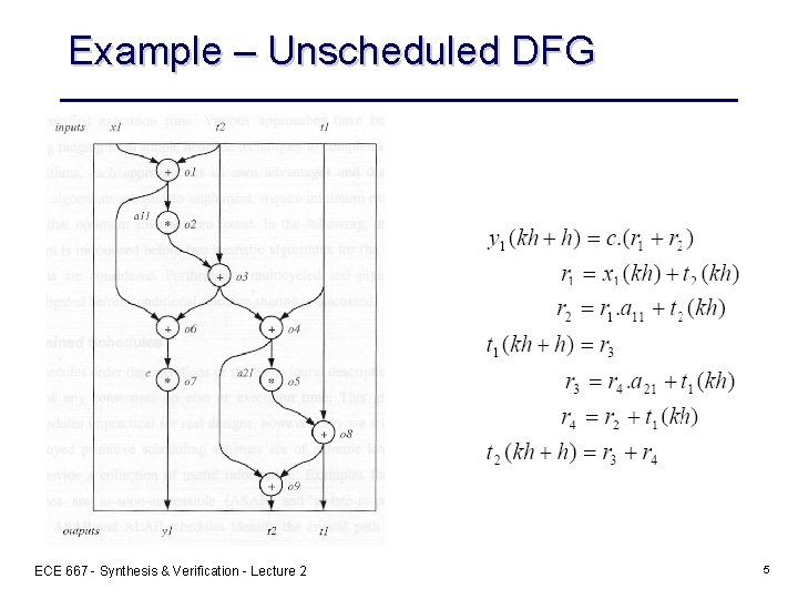 Example – Unscheduled DFG ECE 667 - Synthesis & Verification - Lecture 2 5