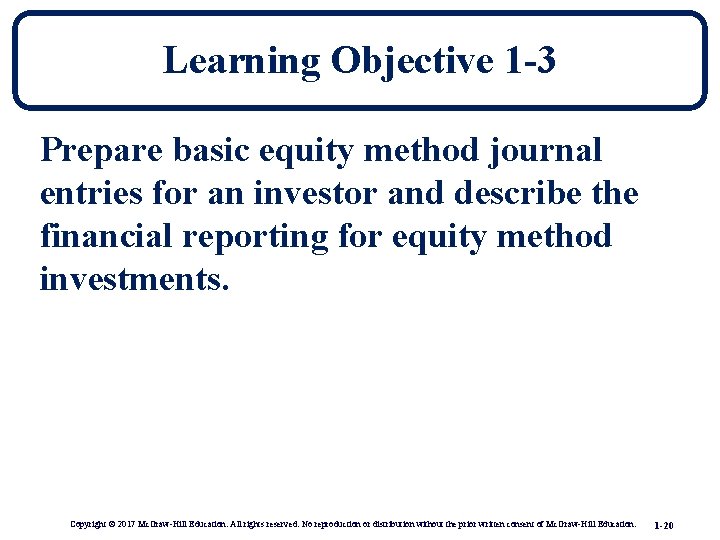 Learning Objective 1 -3 Prepare basic equity method journal entries for an investor and