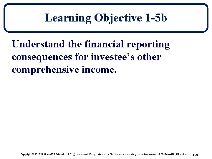 Learning Objective 1 -5 b Understand the financial reporting consequences for investee’s other comprehensive