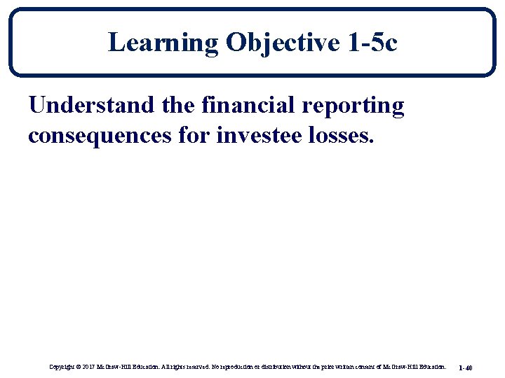 Learning Objective 1 -5 c Understand the financial reporting consequences for investee losses. Copyright