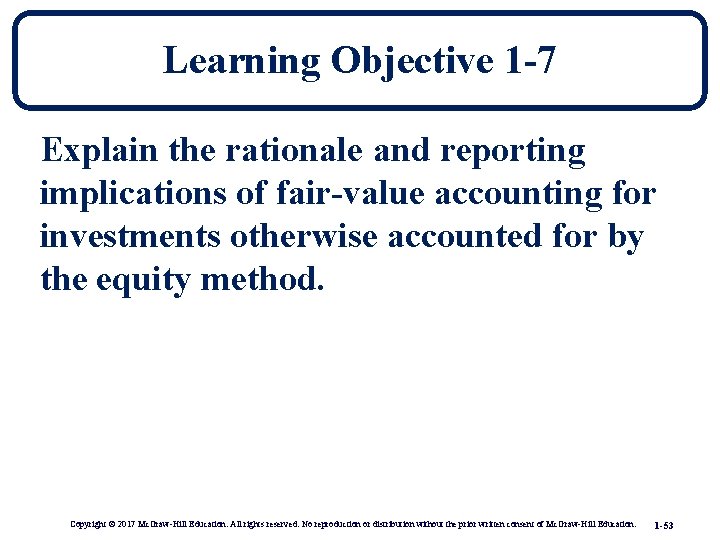 Learning Objective 1 -7 Explain the rationale and reporting implications of fair-value accounting for