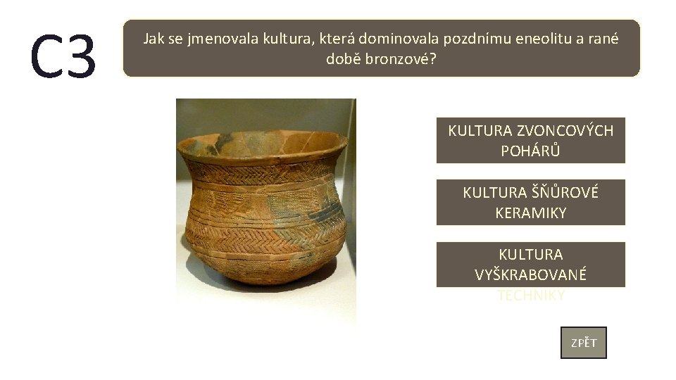 C 3 Jak se jmenovala kultura, která dominovala pozdnímu eneolitu a rané době bronzové?