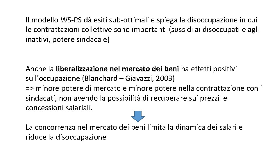 Il modello WS-PS dà esiti sub-ottimali e spiega la disoccupazione in cui le contrattazioni