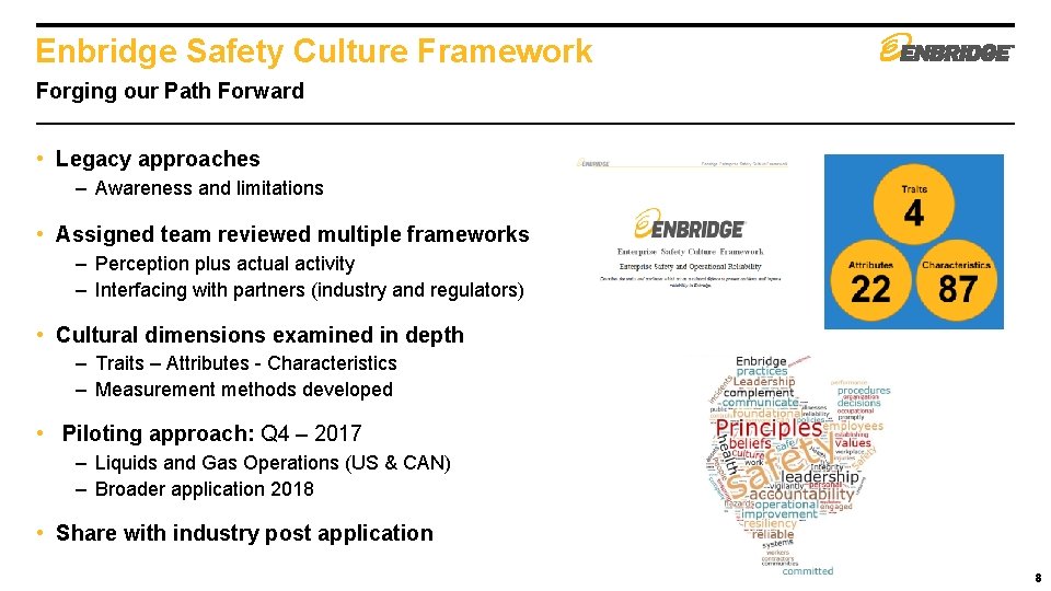 Enbridge Safety Culture Framework Forging our Path Forward • Legacy approaches – Awareness and