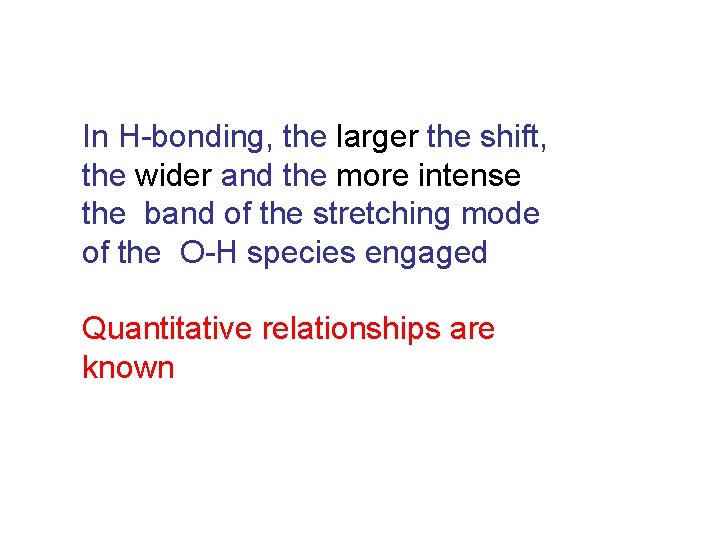 In H-bonding, the larger the shift, the wider and the more intense the band