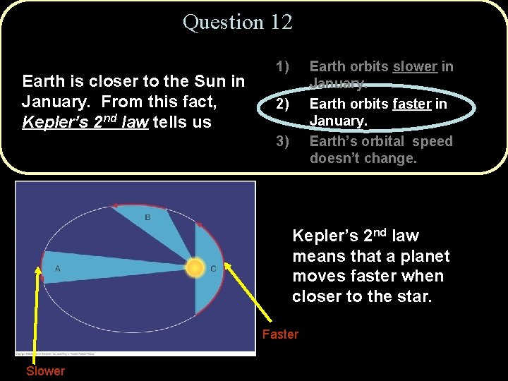 Question 12 Earth is closer to the Sun in January. From this fact, Kepler’s