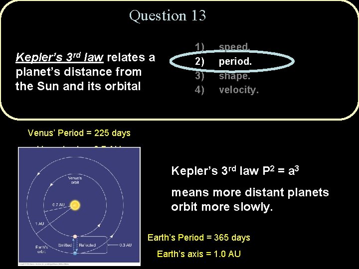 Question 13 3 rd Kepler’s law relates a planet’s distance from the Sun and