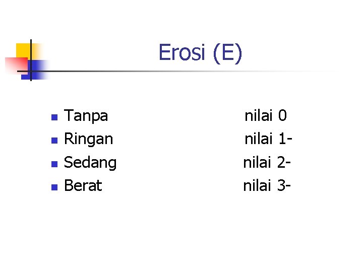 Erosi (E) n n Tanpa Ringan Sedang Berat nilai 0 nilai 1 nilai 2