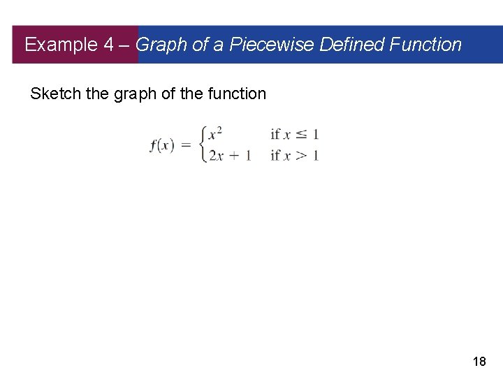 Example 4 – Graph of a Piecewise Defined Function Sketch the graph of the