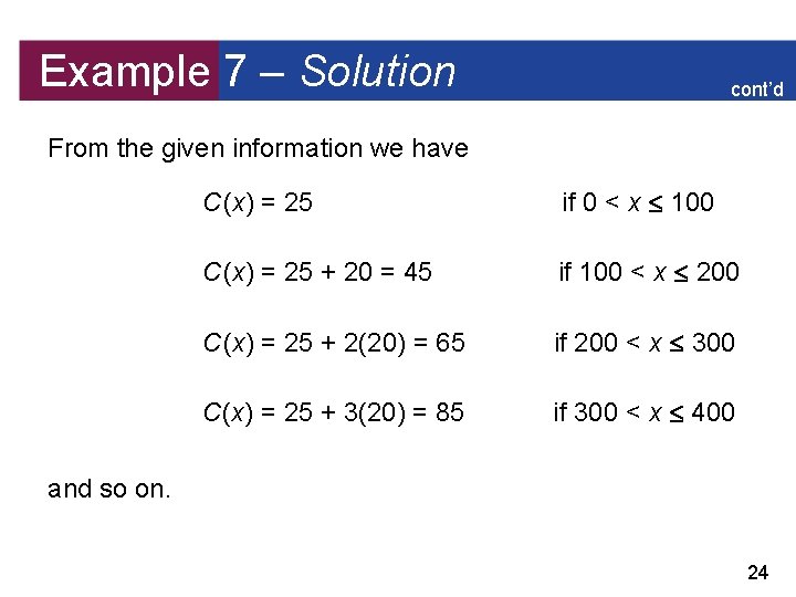 Example 7 – Solution cont’d From the given information we have C (x) =