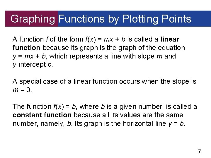 Graphing Functions by Plotting Points A function f of the form f (x) =